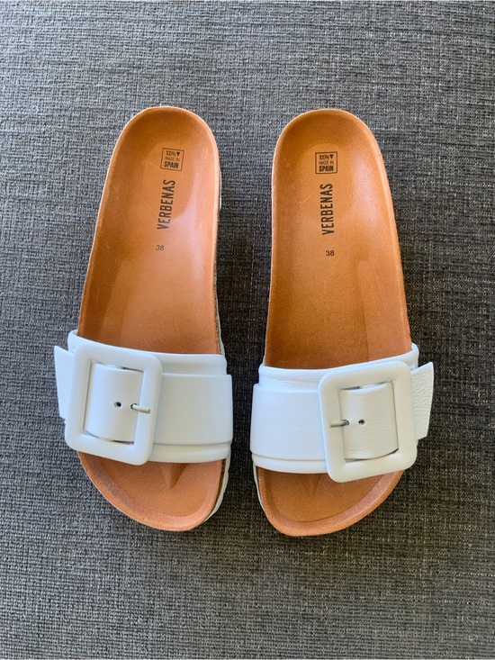 Verbenas Shoes - Verbenas Reiko White Leather Buckle Slide Women’s Size 7.5 US/38 EU NWOB